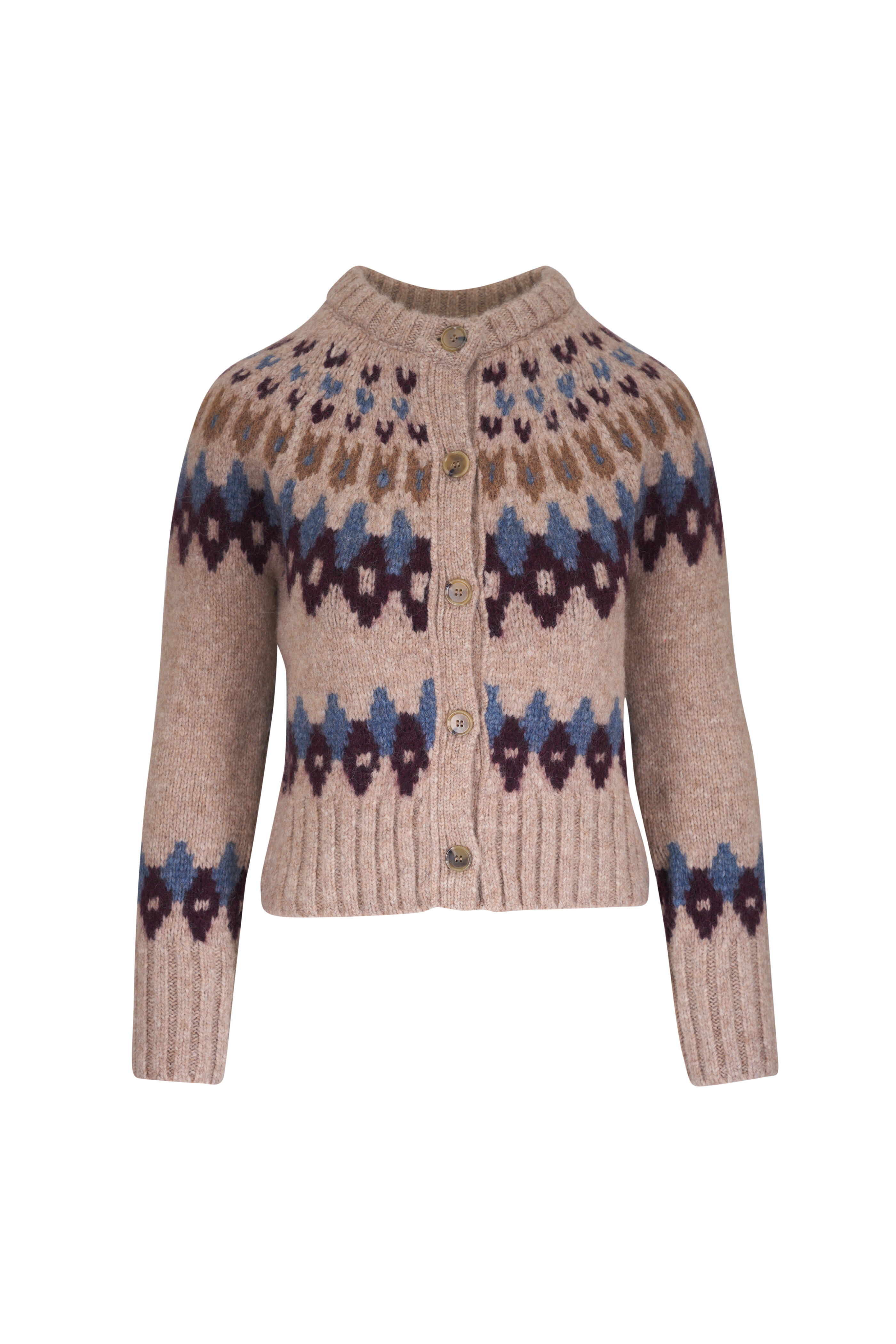 Veronica Beard - Christina Oatmeal Mélange Multi Fair Isle Cardigan