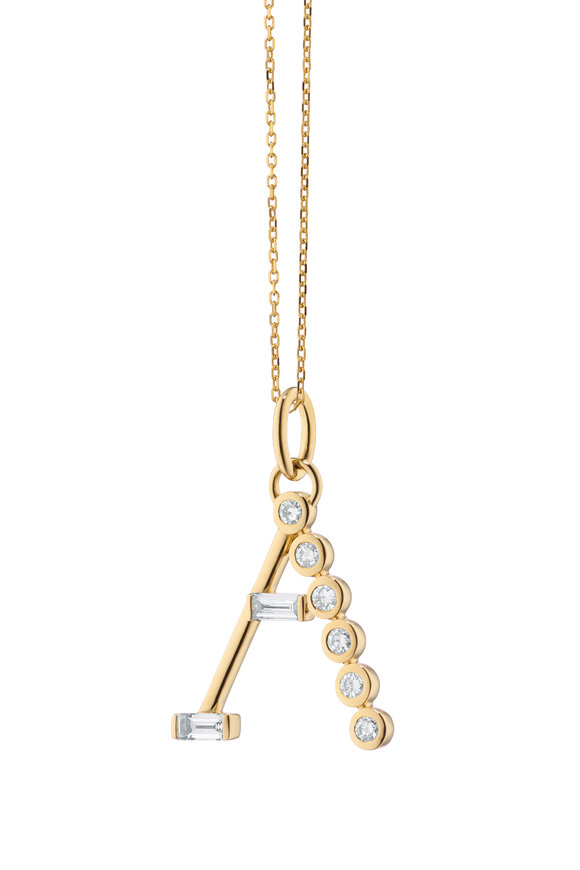 Monica Rich Kosann 18k Yellow Gold "A" Initial Diamond Necklace