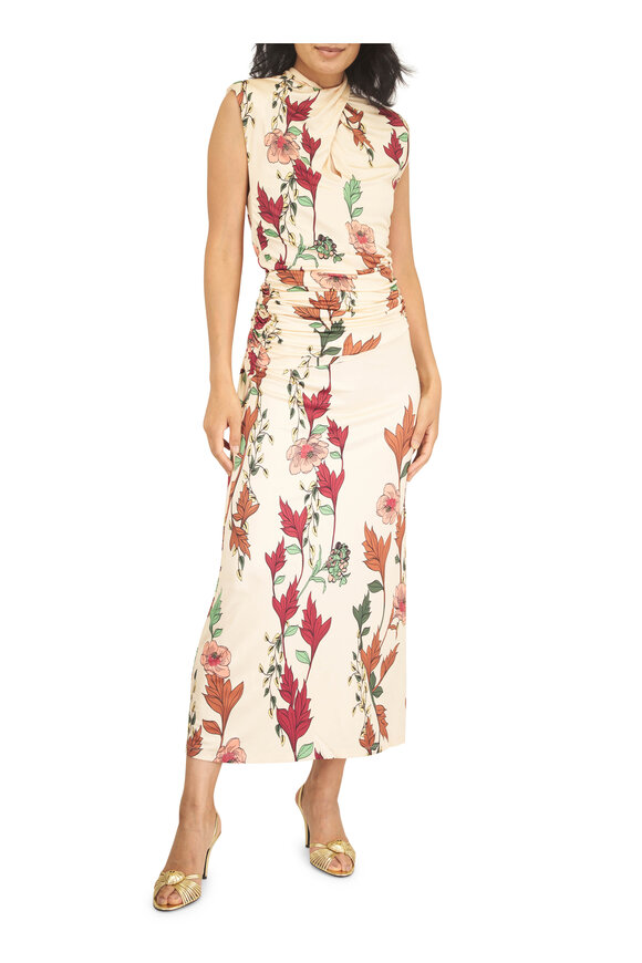 Johanna Ortiz Hibiscus Compass Ecru Midi Dress - view 2