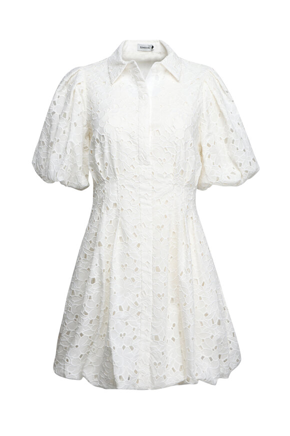 Simkhai Cleo White Embroidered Balloon Mini Dress