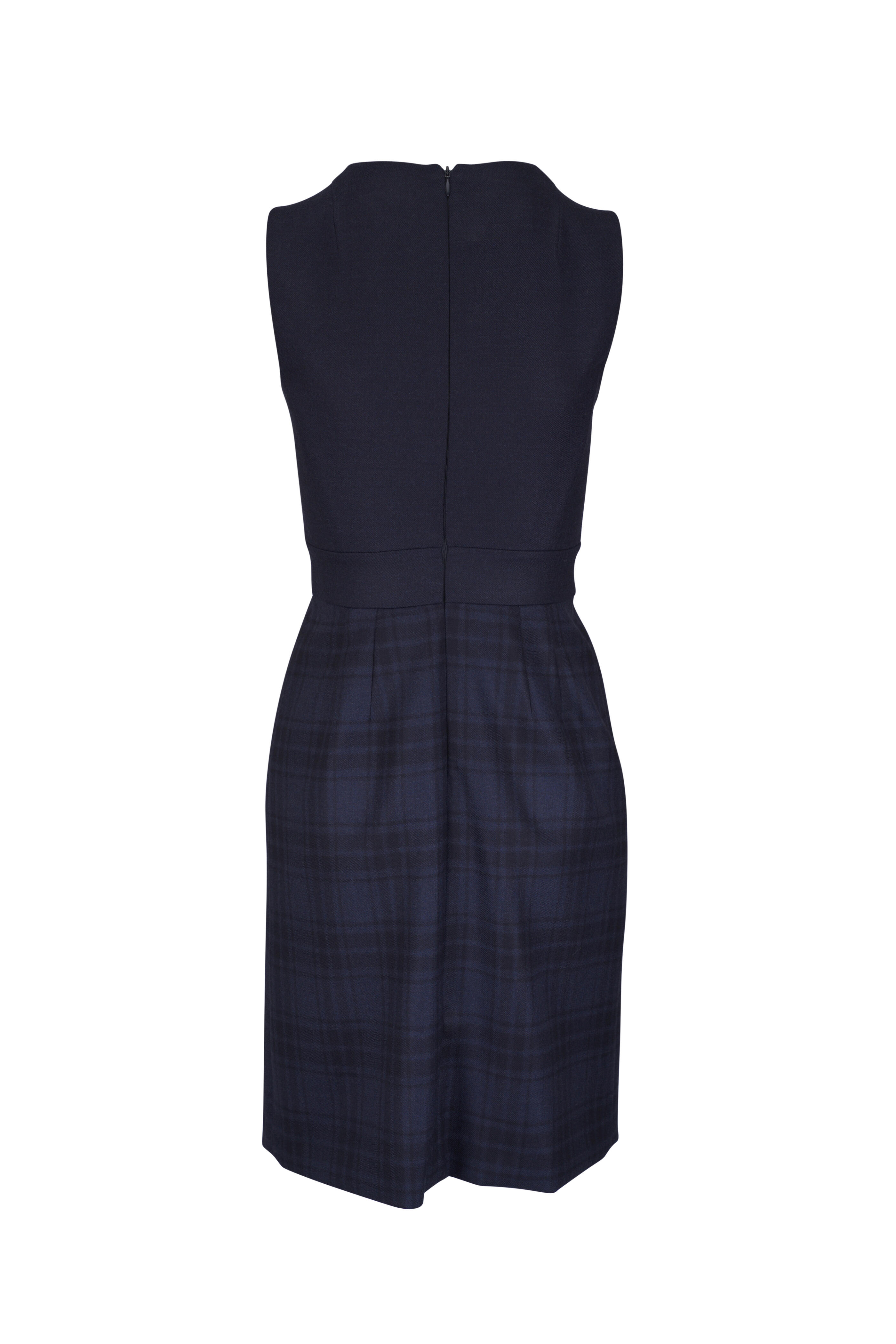 Akris - Navy & Plaid Wool A-Line Dress