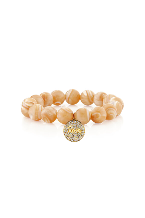 Sydney Evan 14k Yellow Gold Love Script Pave Beaded Bracelet - view 1