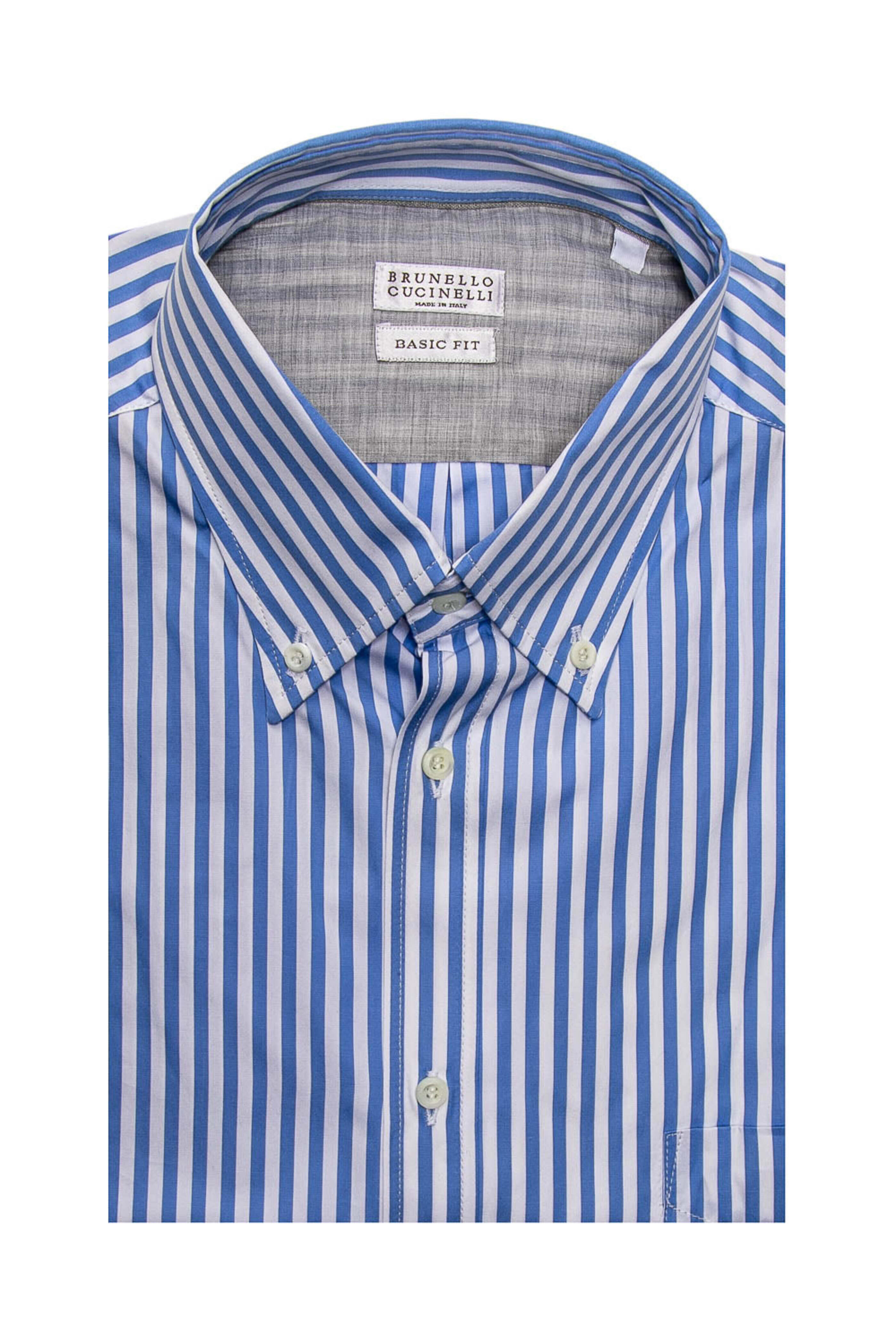Brunello Cucinelli - Sky Blue Awning Stripe Dress Shirt