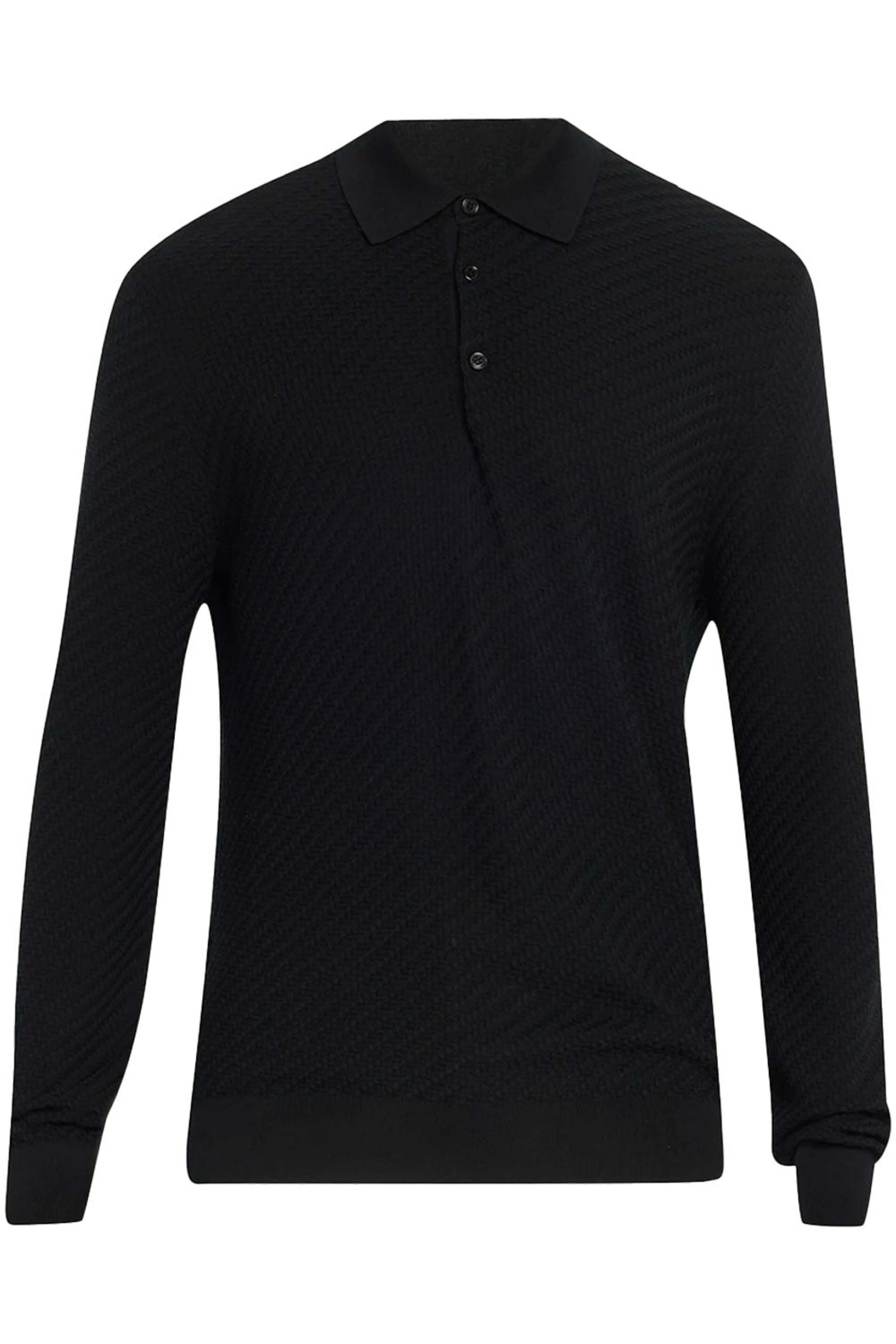 Brioni - Black Long Sleeve Polo with Buttons | Mitchell Stores