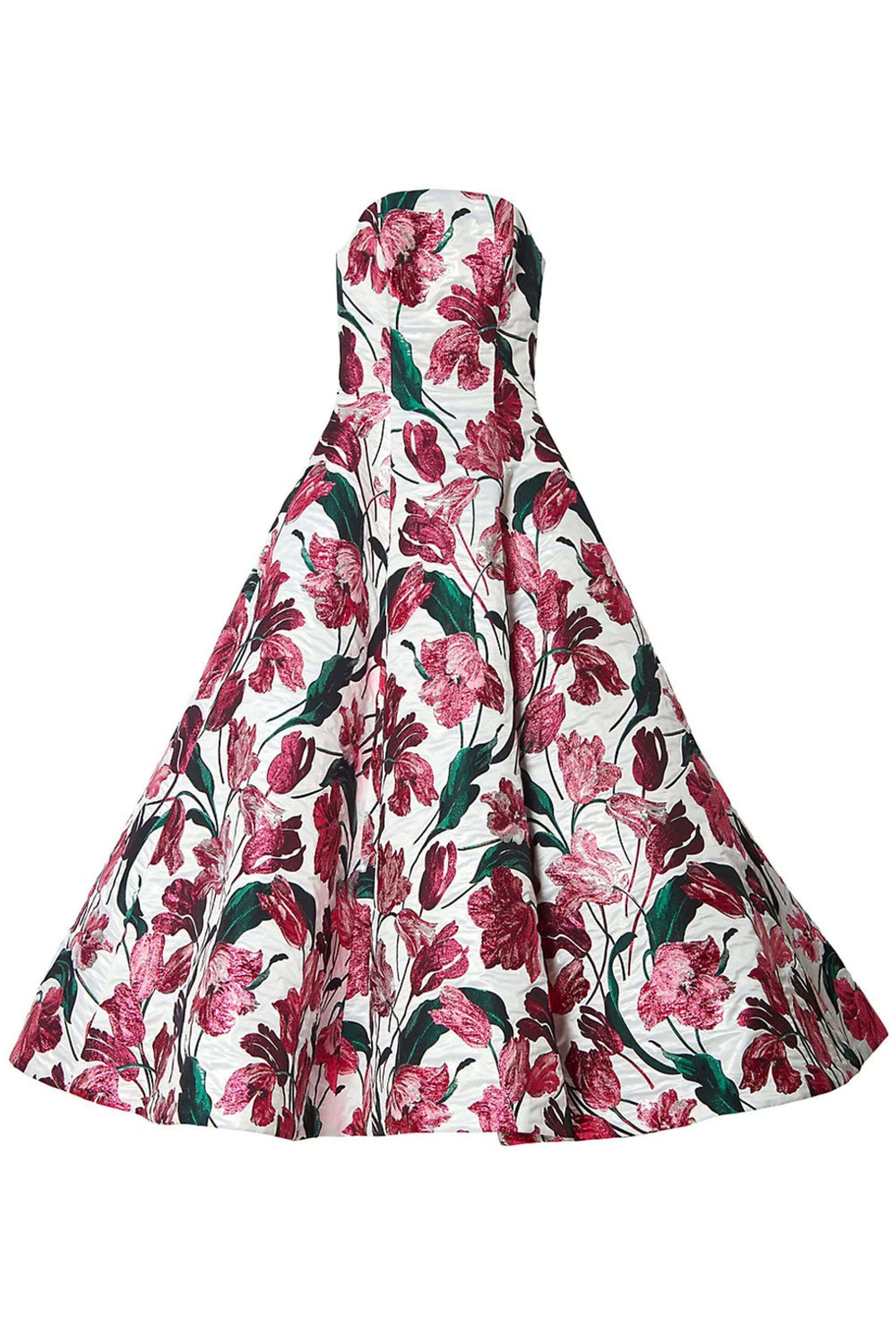 Carolina Herrera - Pink Floral Print Strapless Gown