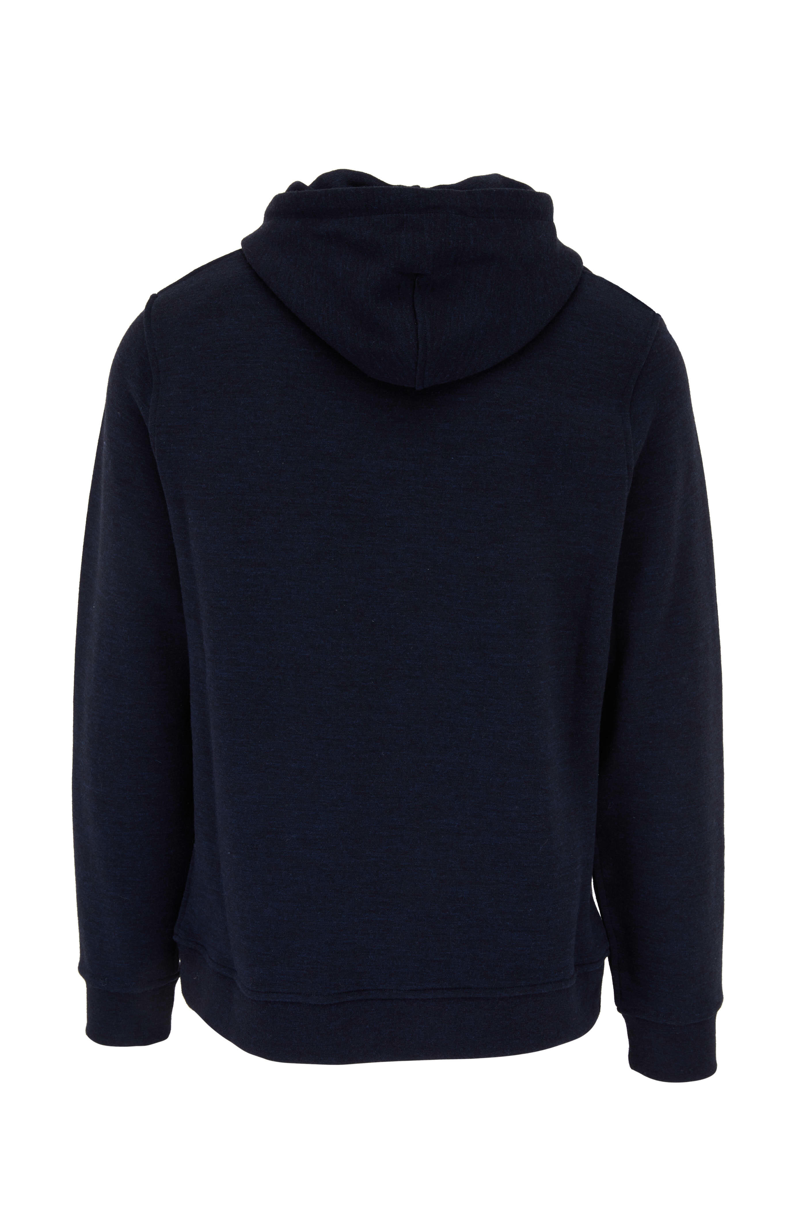 Isaia - Solid Navy Cotton & Wool Blend Hoodie