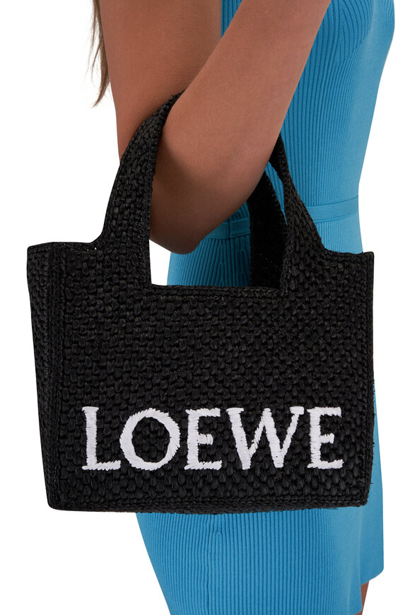 Loewe - Small Loewe Font Black Raffia Tote