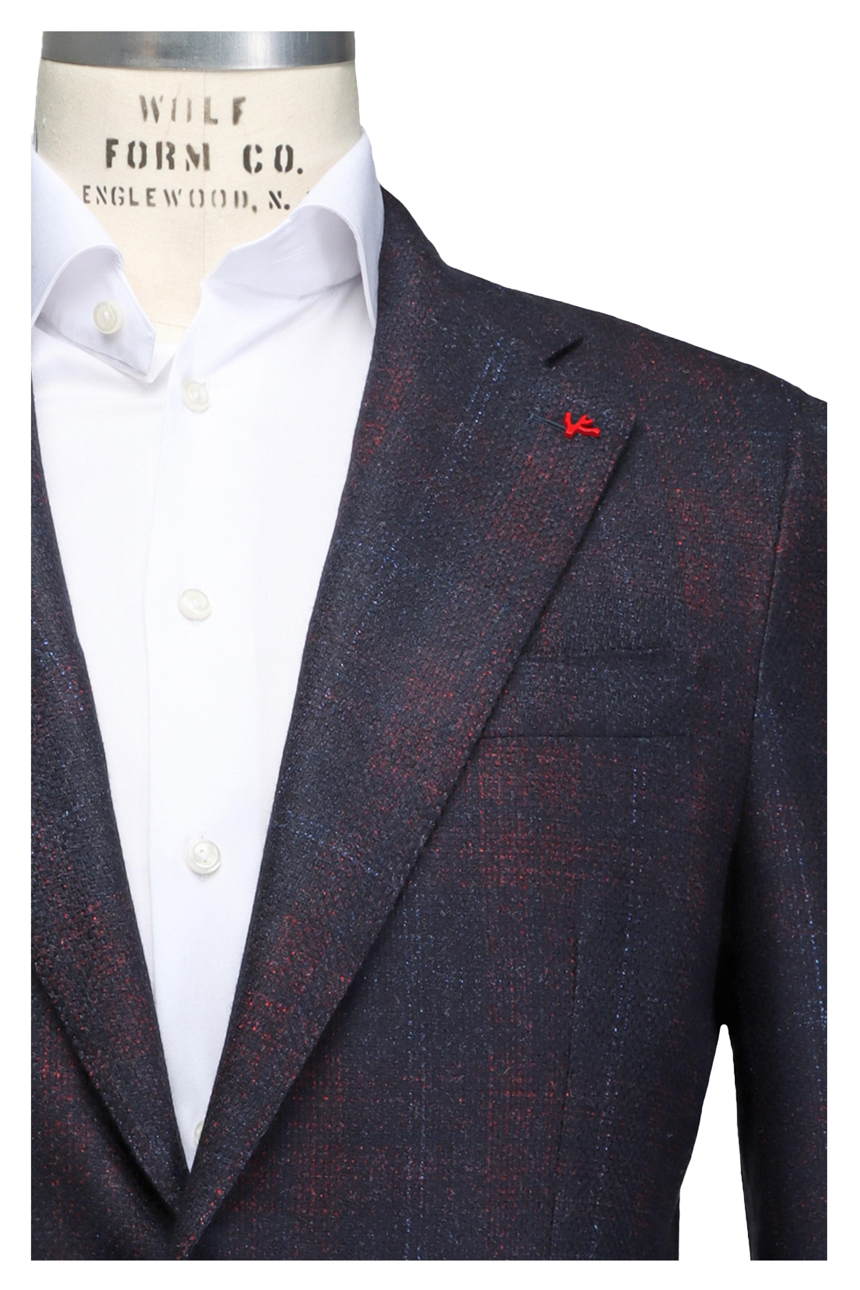 Isaia - Navy & Bordeaux Plaid Sportcoat