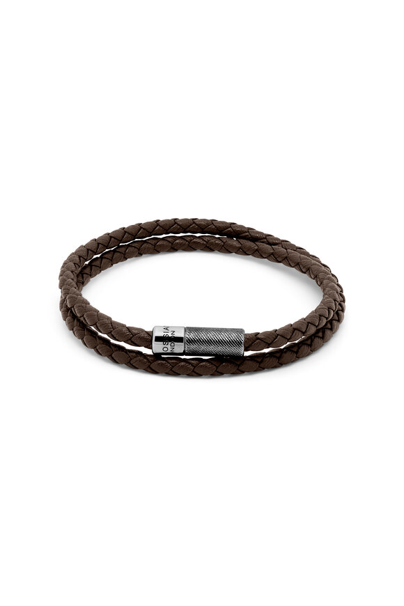 Tateossian Pop Rigato Double Wrap Brown Leather Bracelet - view 1
