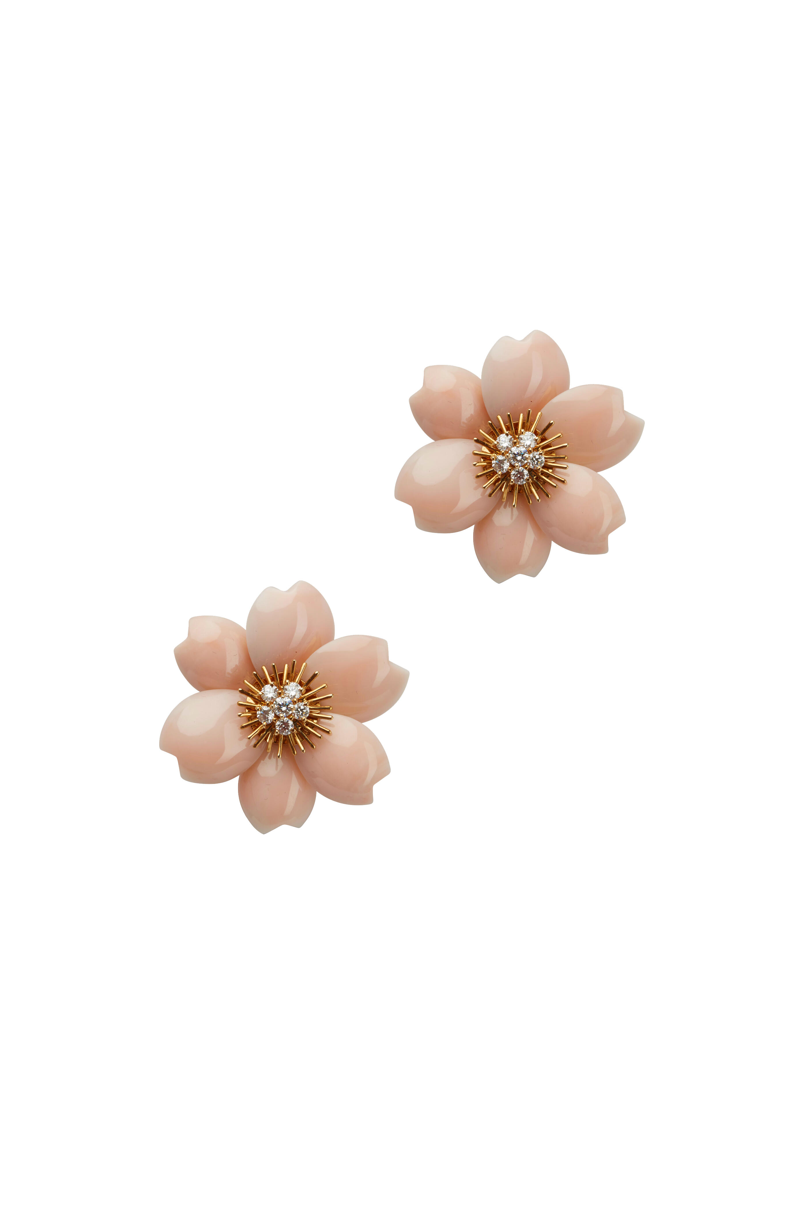 Fred Leighton - Rose De Noel Coral & Diamond Flower Brooches