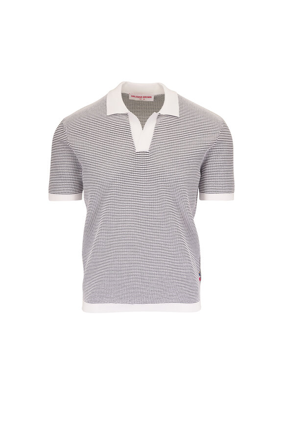 Orlebar Brown Roddy White & Navy Stripe Knit Polo