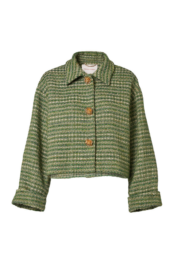 Carolina Herrera Green Multicolor Tweed Cropped Boxy Jacket - view 7