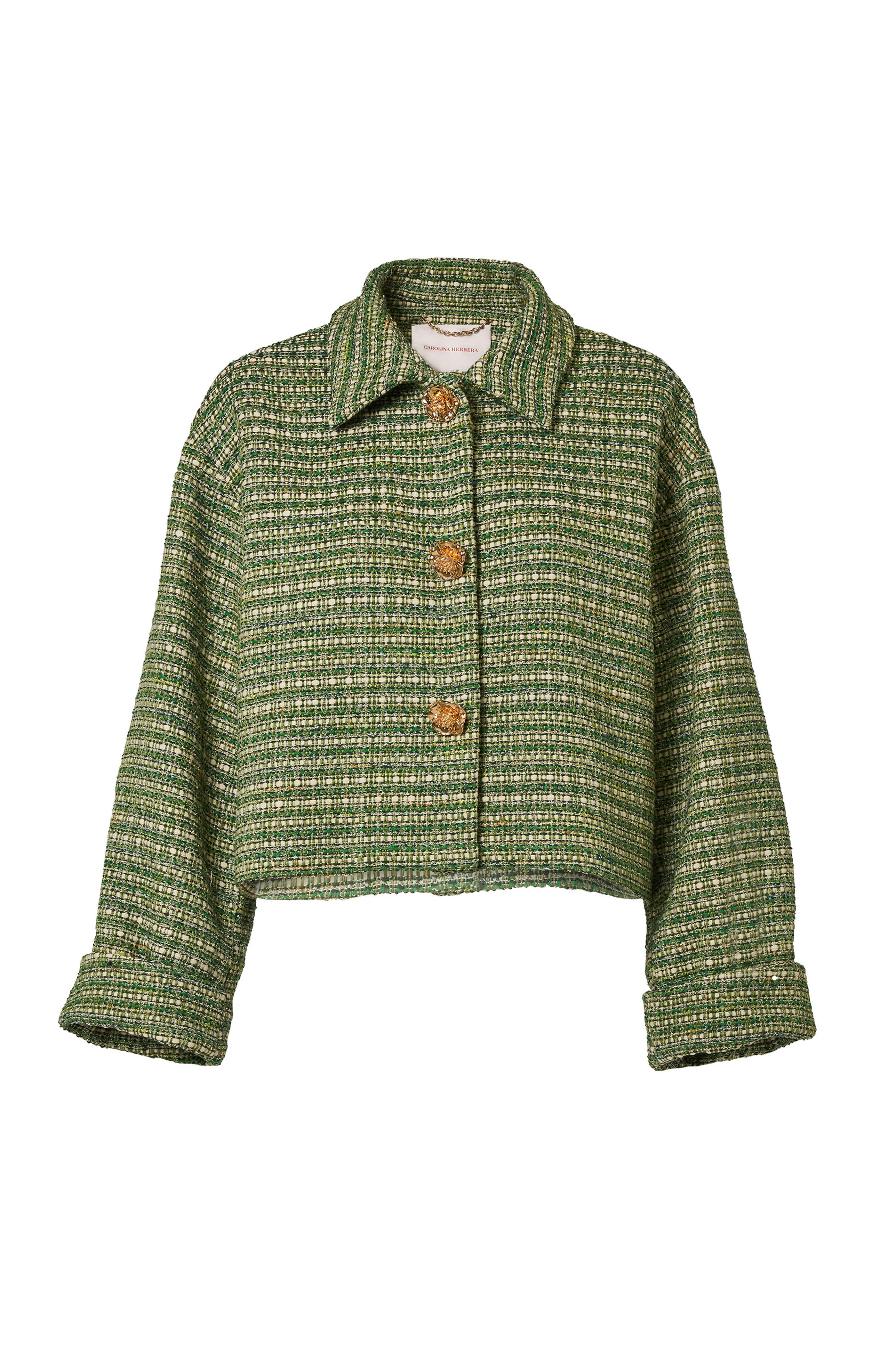 Carolina Herrera - Green Multicolor Tweed Cropped Boxy Jacket - view 4