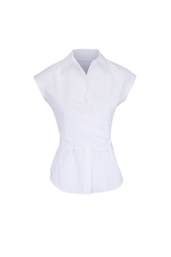 Lafayette 148 New York White Cotton Poplin Wrap Shirt - view 1