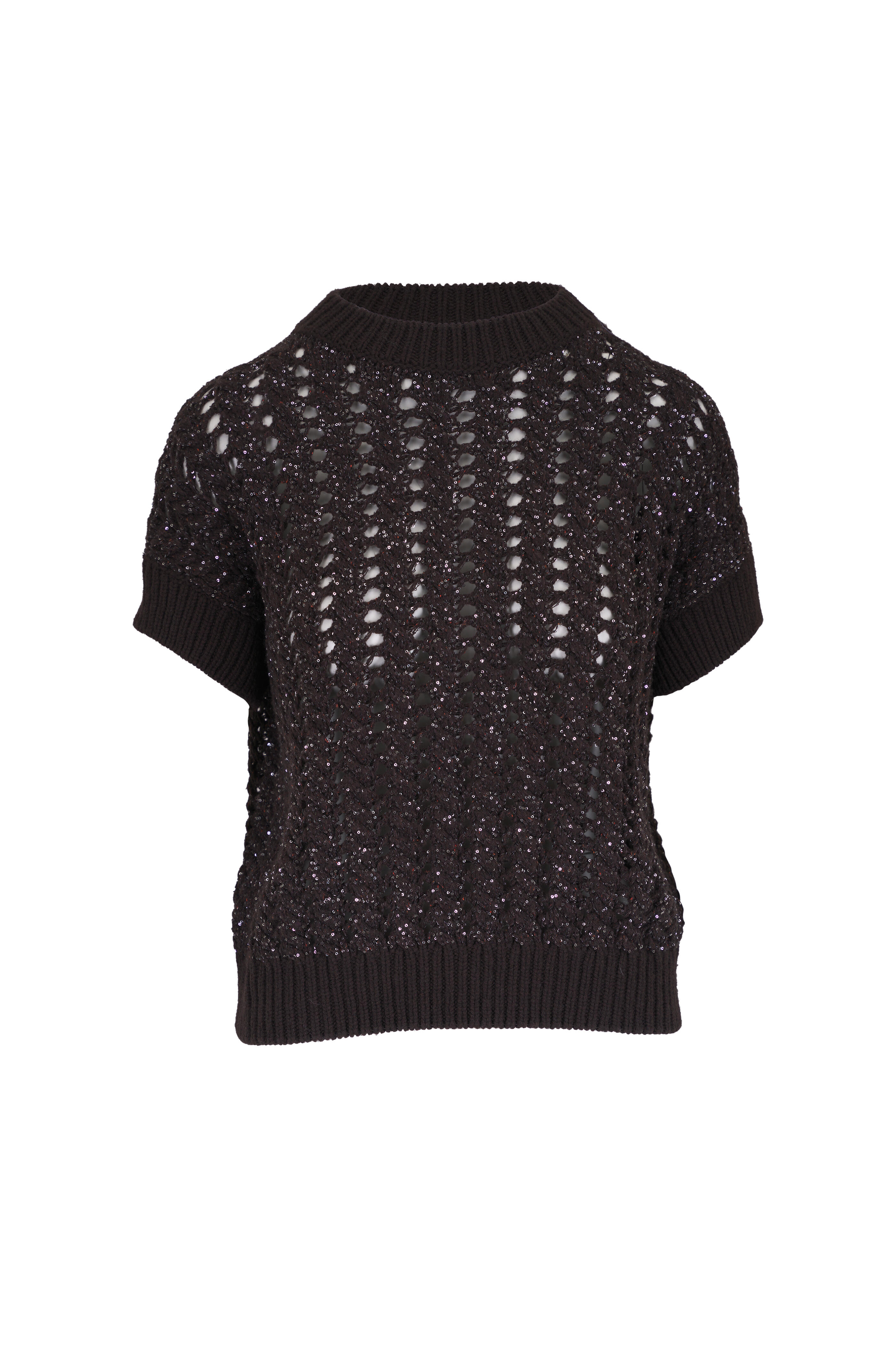 D.Exterior - Brown Open Knit Sequin Sweater
