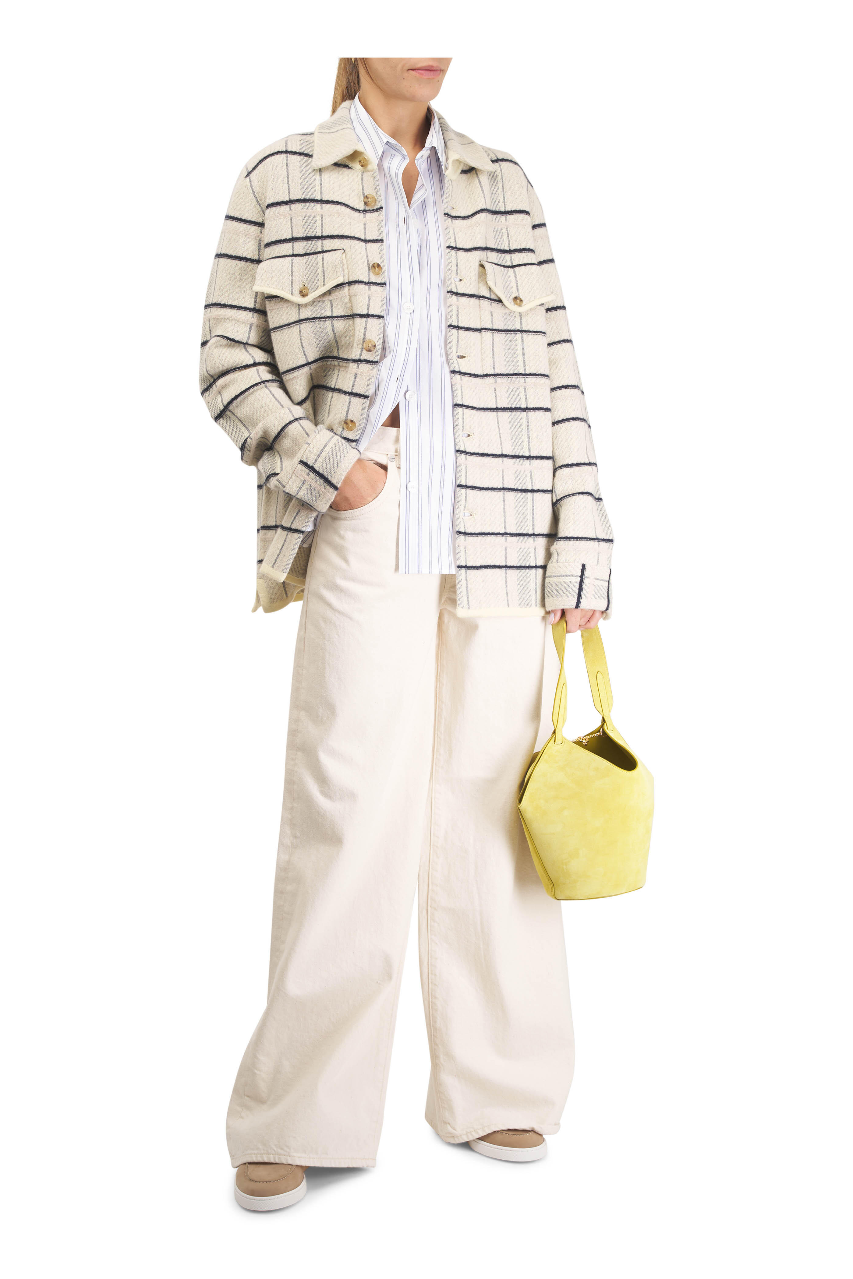 TWP - Earl White & Blue Wrap Stripe Shirt