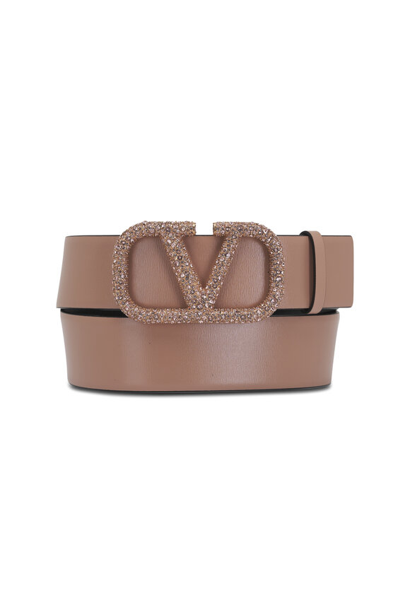 Valentino Garavani Rose & Black Crystal Embellished Reversible Belt 