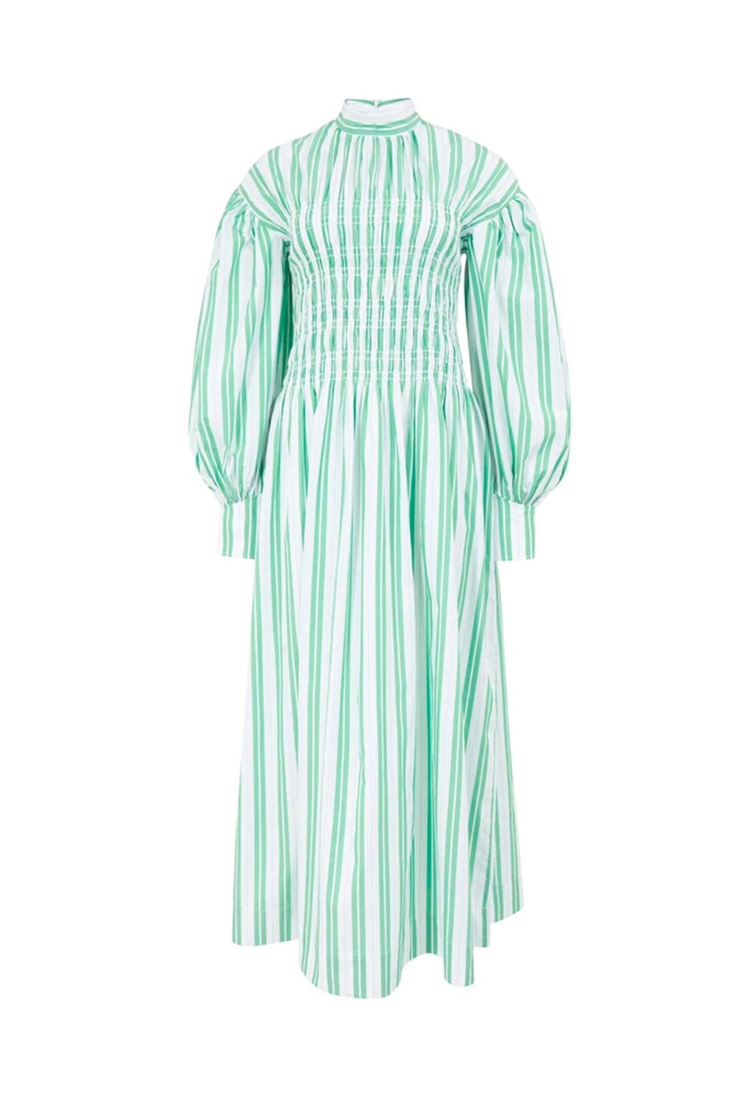 ganni kelly green dress Ganni - Kelly Green Stripe Cotton Maxi Dress
