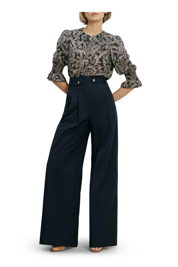 Veronica Beard Ashlynn Navy Multi Floral Cotton Blouse - view 2