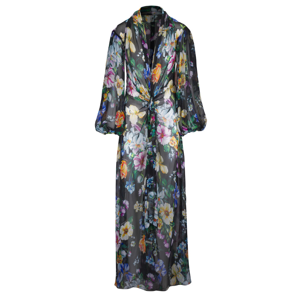 【パイソン柄スカート】Dolce&Gabbana古着アンティークアーカイブ蛇総. Dolce & Gabbana - Multicolor Floral Print Silk Chiffon Maxi