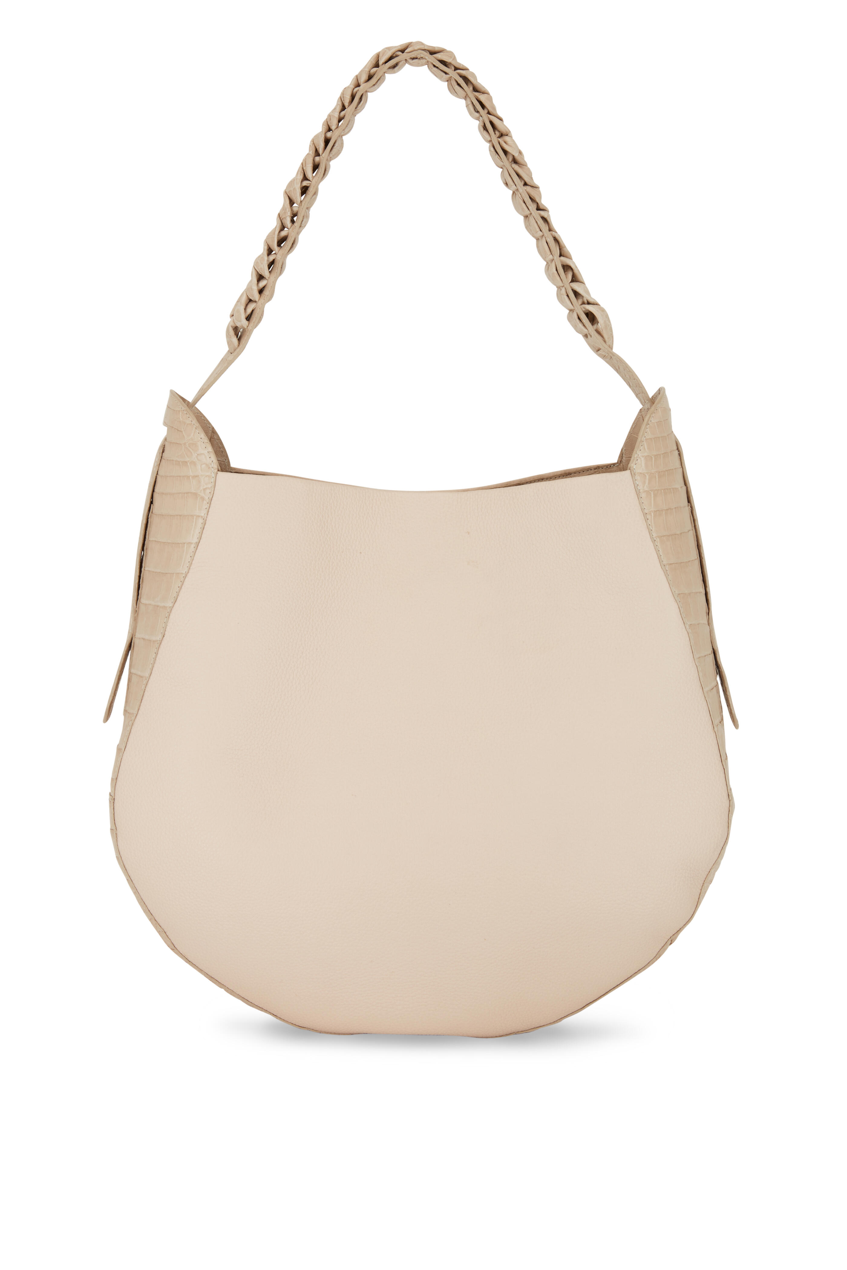 Nancy Gonzalez - Taupe Grained Leather & Crocodile Large Hobo Bag