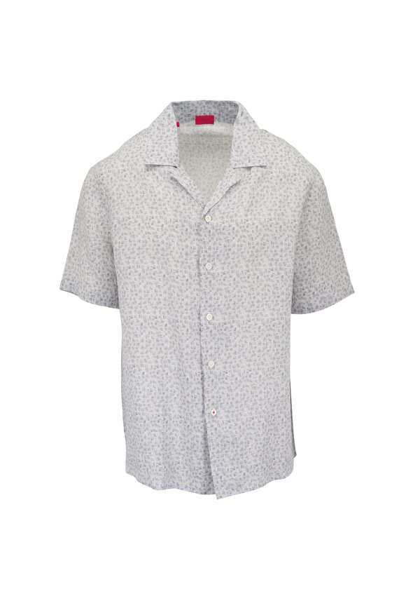 Isaia - Light Gray Geometric Print Linen Shirt