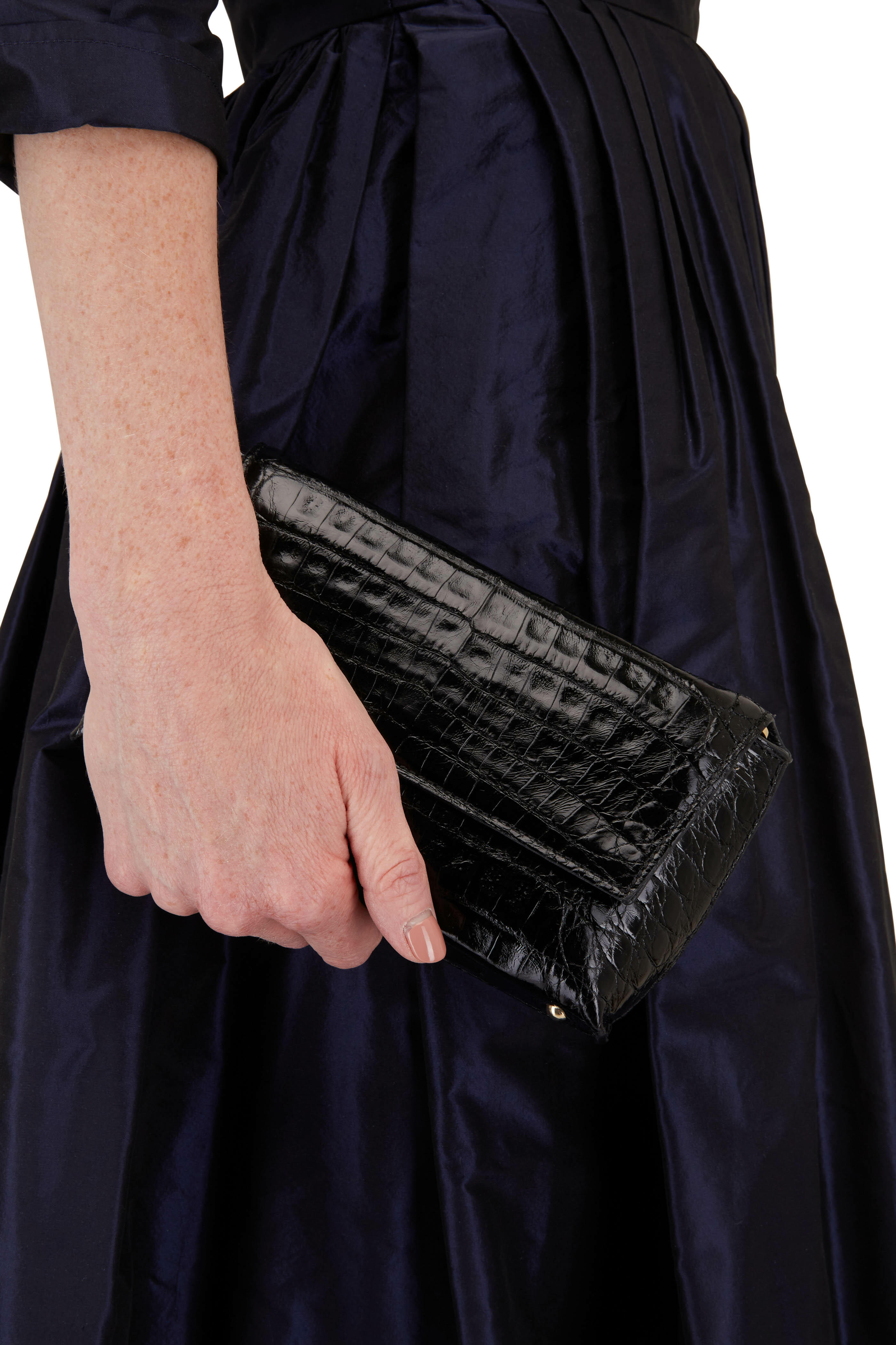 Maria Oliver Malala Glazed Crocodile Crossbody Bag Black