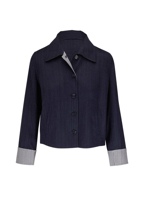 Akris - Navy & Striped Reversible Wool Jacket 