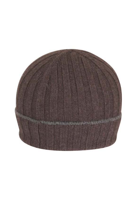 Brunello Cucinelli Brown Cashmere Ribbed Beanie - view 2