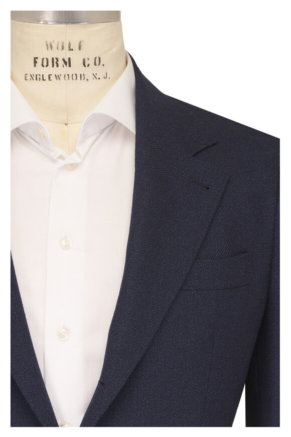Brunello Cucinelli Navy Blue Wool Mouliné Single-Breasted Jacket - view 1