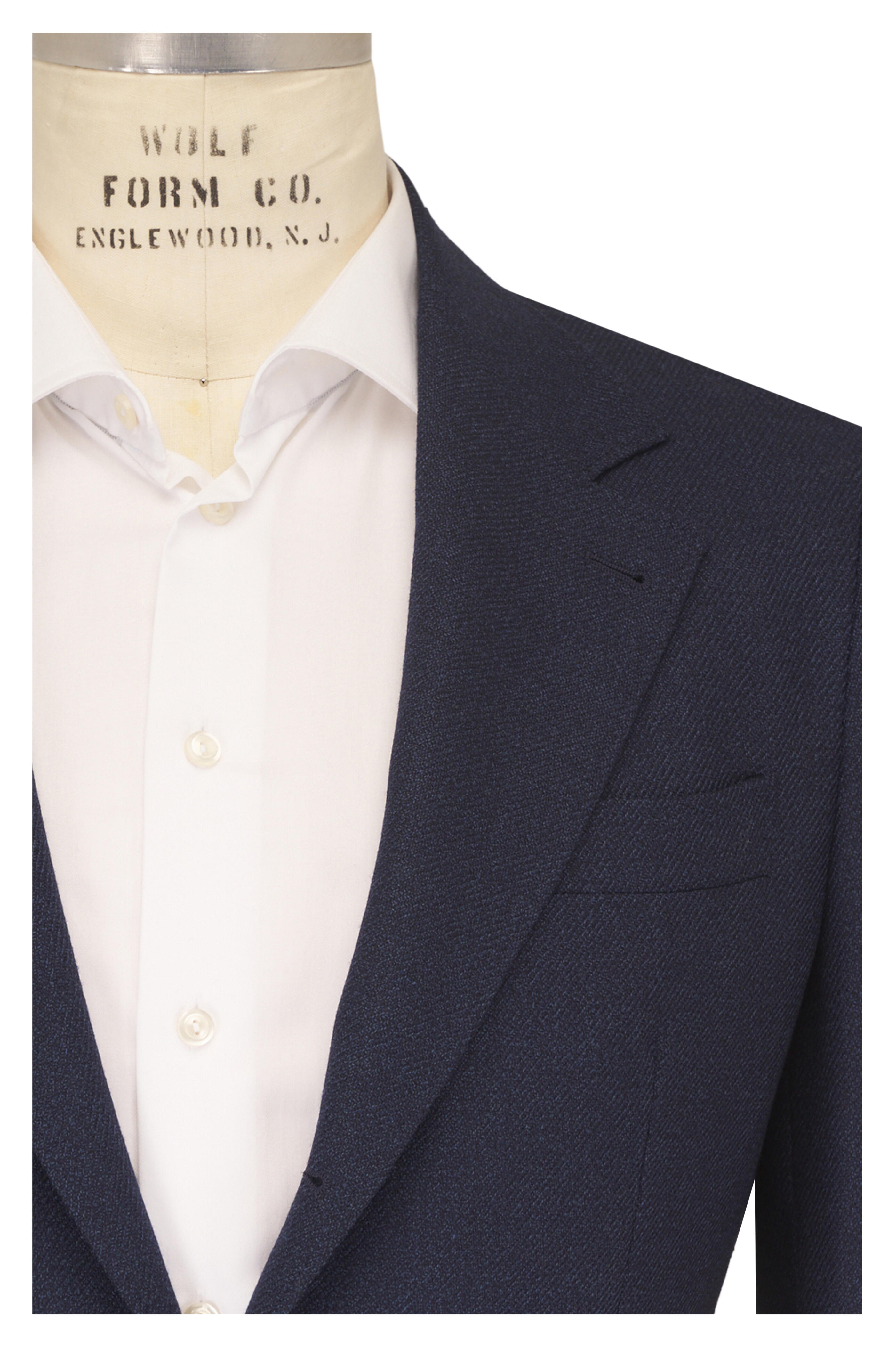 Brunello Cucinelli - Navy Blue Wool Mouliné Single-Breasted Jacket - view 1