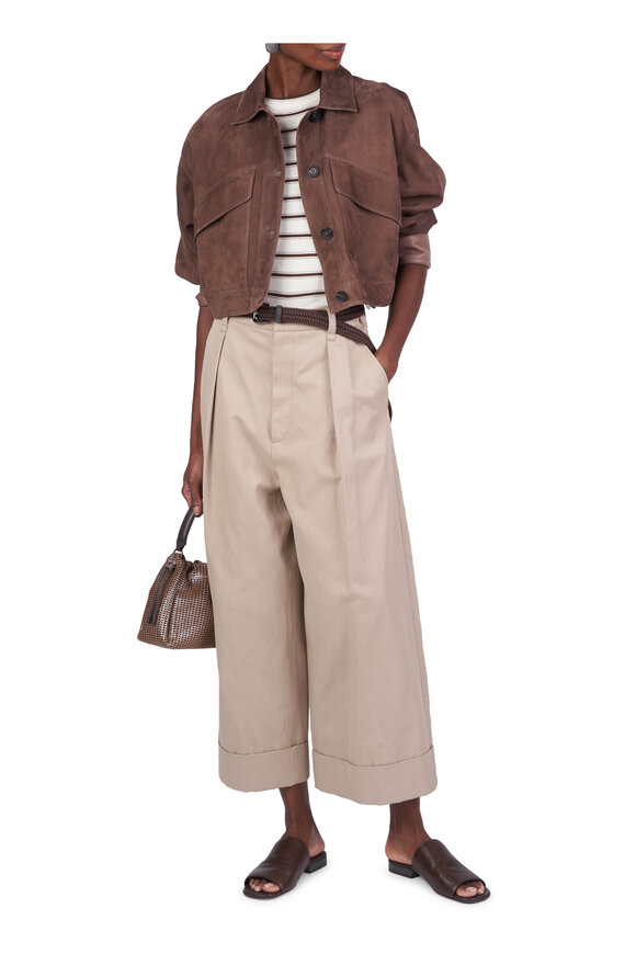 Brunello Cucinelli Khaki Sant Pleated Cuff Wide Leg Pant - view 2