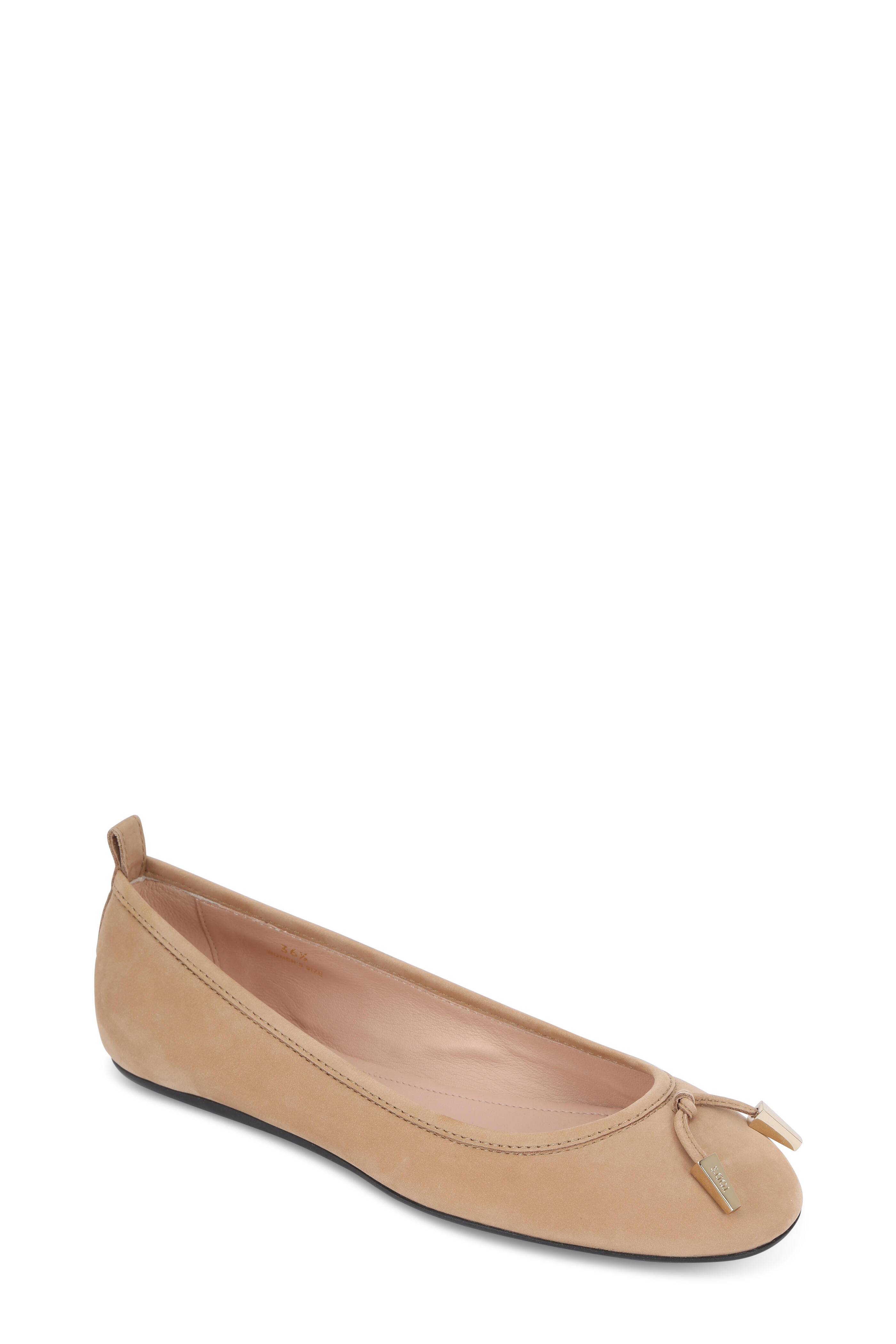 Tod's - Nude Suede Tie Ballet Flat
