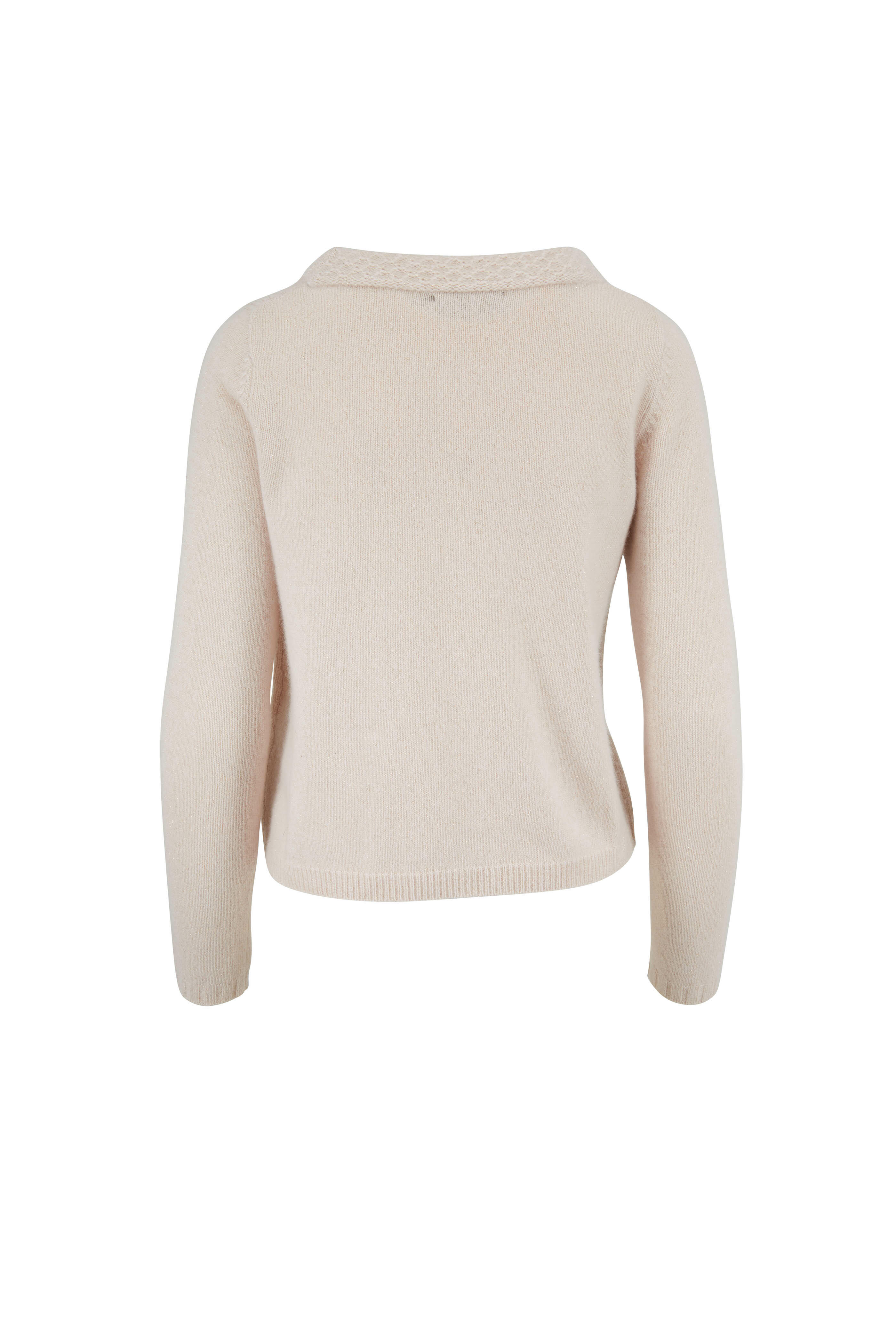 Raffi - White Lurex Cashmere Textured Crewneck Sweater