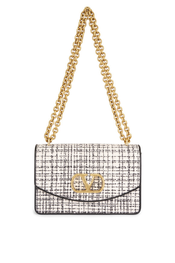 Valentino Garavani Vain White & Black Tweed Shoulder Bag - view 1