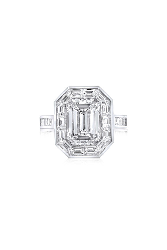 Diana M Jewels Platinum Emerald Cut Diamond Halo Engagement Ring - view 1
