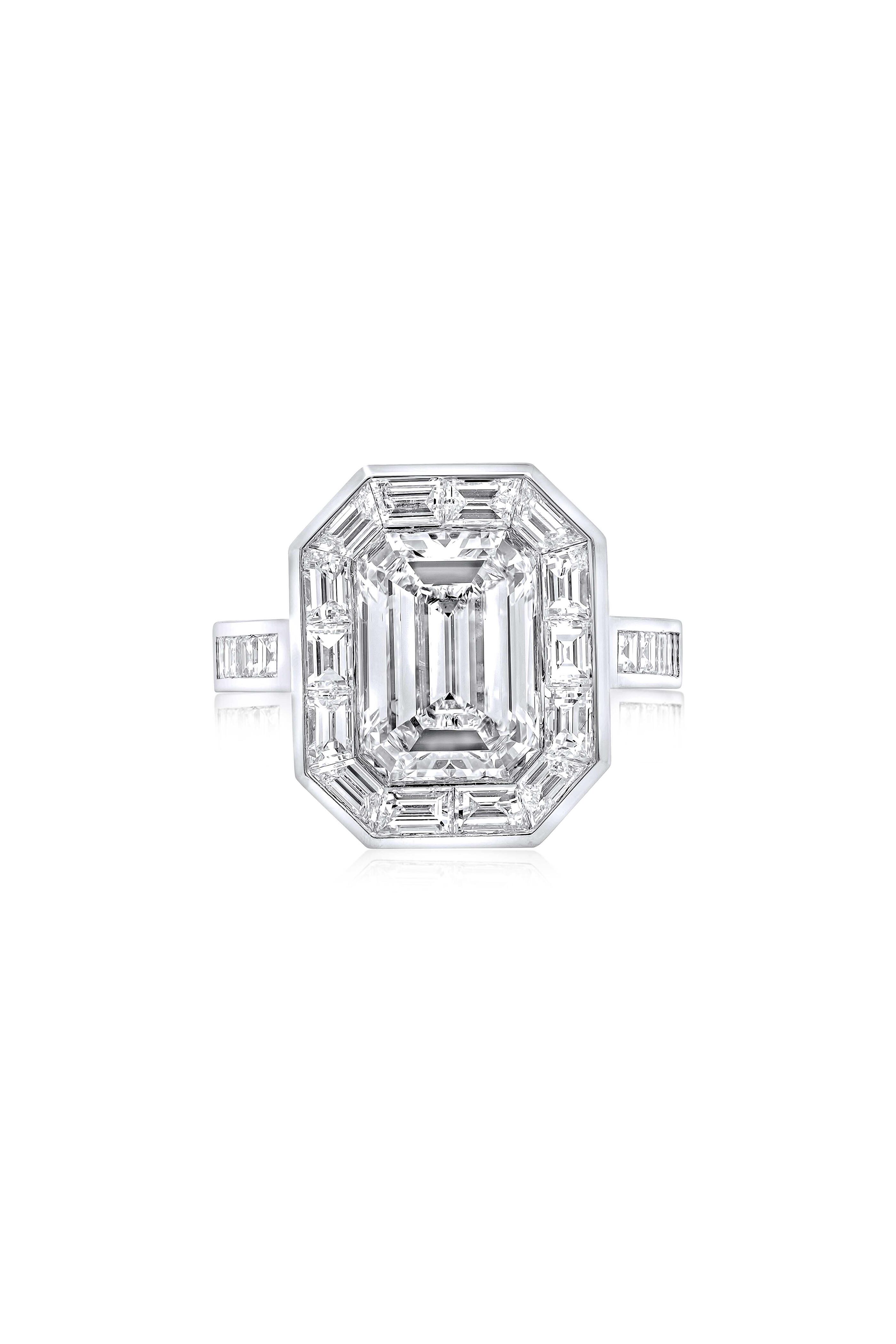 Diana M Jewels - Platinum Emerald Cut Diamond Halo Engagement Ring - view 1