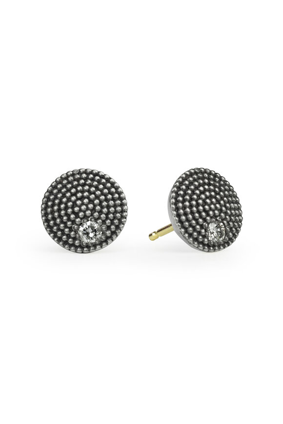 .925Suneera Sterling Silver Diamond Button Studs
