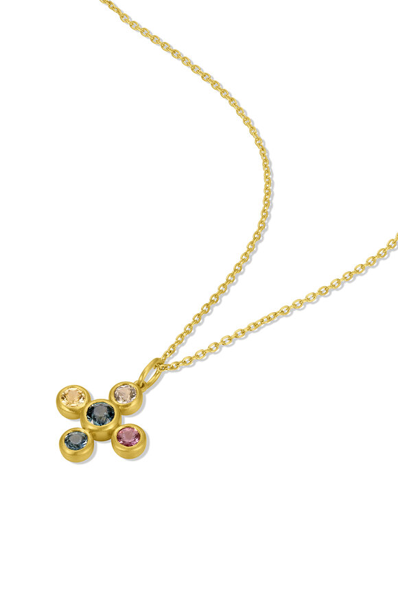 Leigh Maxwell 18k Yellow Gold Mixed Sapphire Cross Necklace - view 2