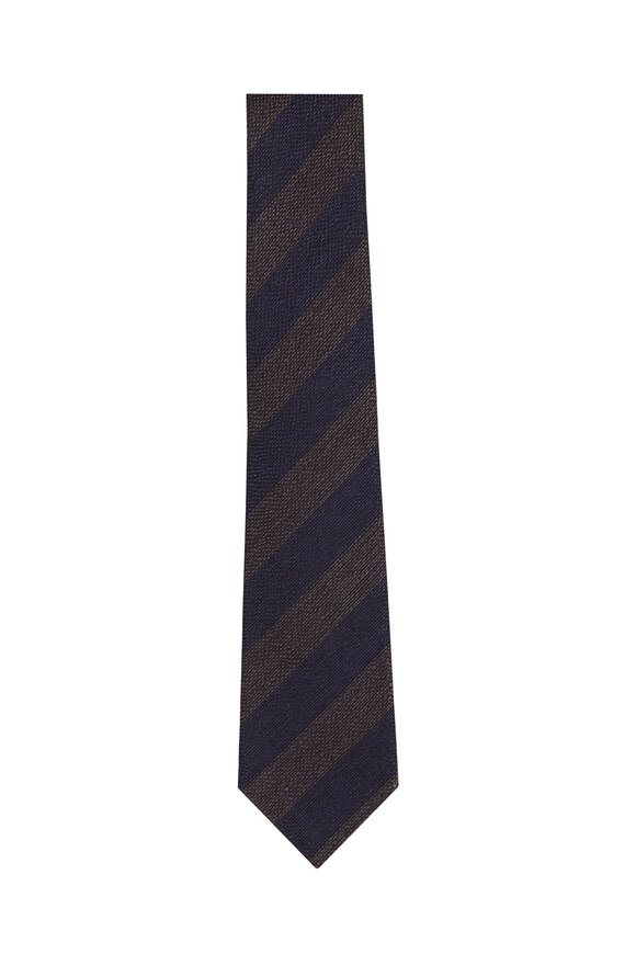 Kiton Navy & Gray Stripe Necktie - view 1