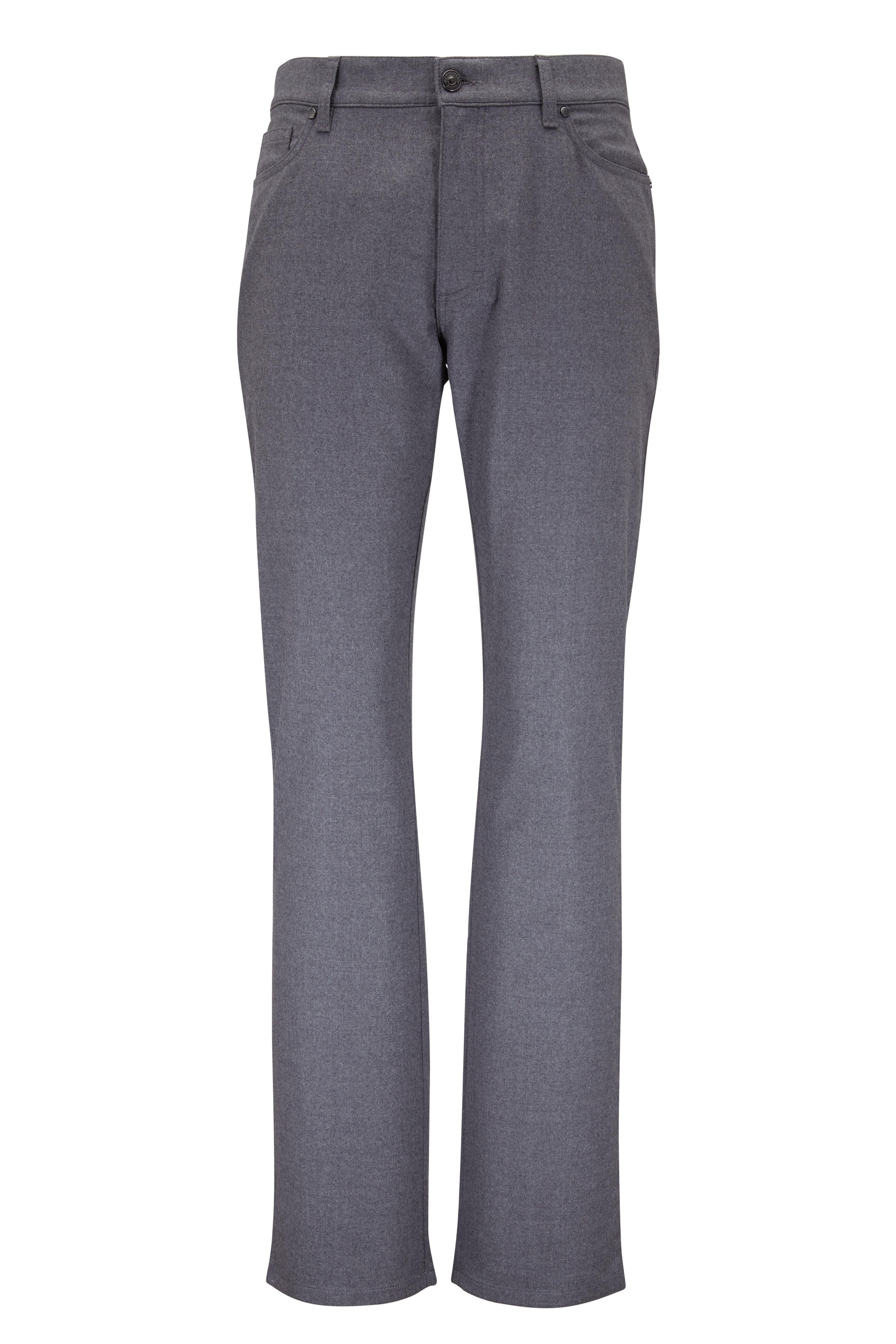 Zegna - Gray Wool Flannel Five Pocket Pant | Mitchell Stores