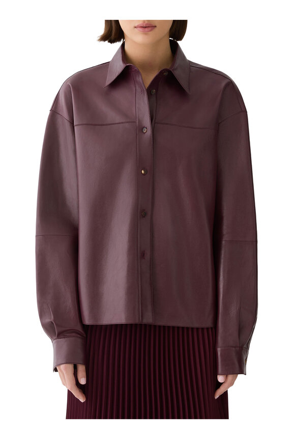 Lafayette 148 New York Aubergine Leather Oversized Cropped Blouse - view 2