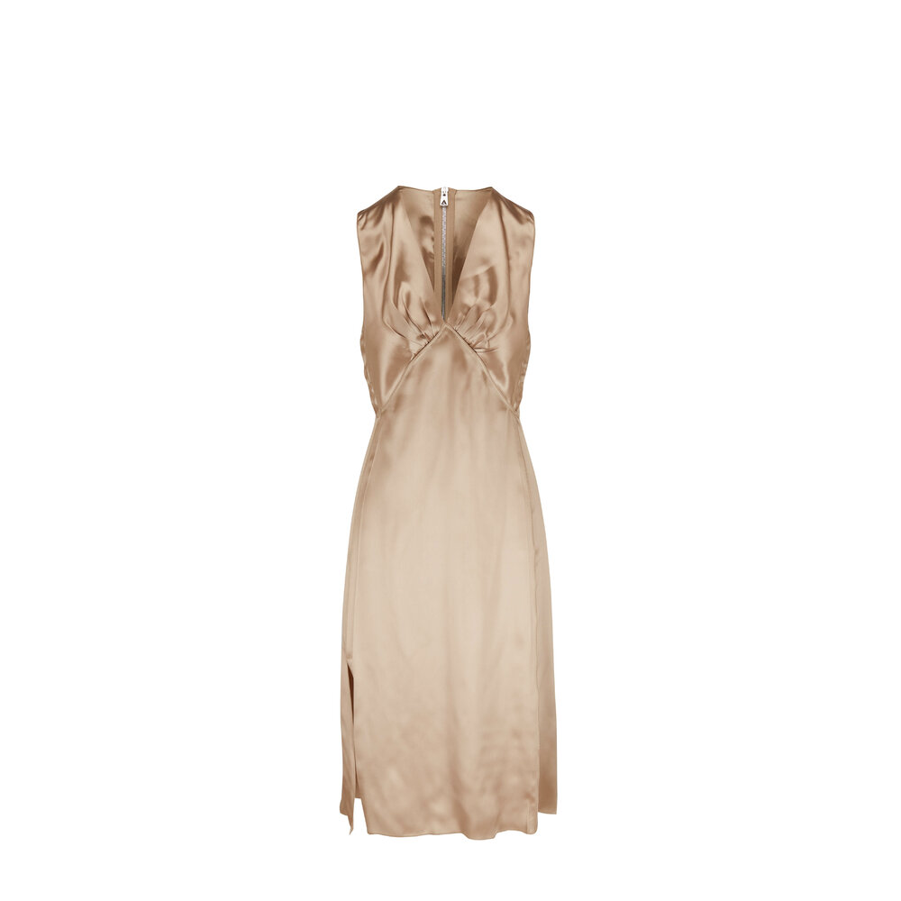 ワンピース BOTTEGA VENETA FW21 SILK DRESS (664686_V0ZF07275) Bottega Veneta - Sesame Washed Fluid Dress | Mitchell Stores