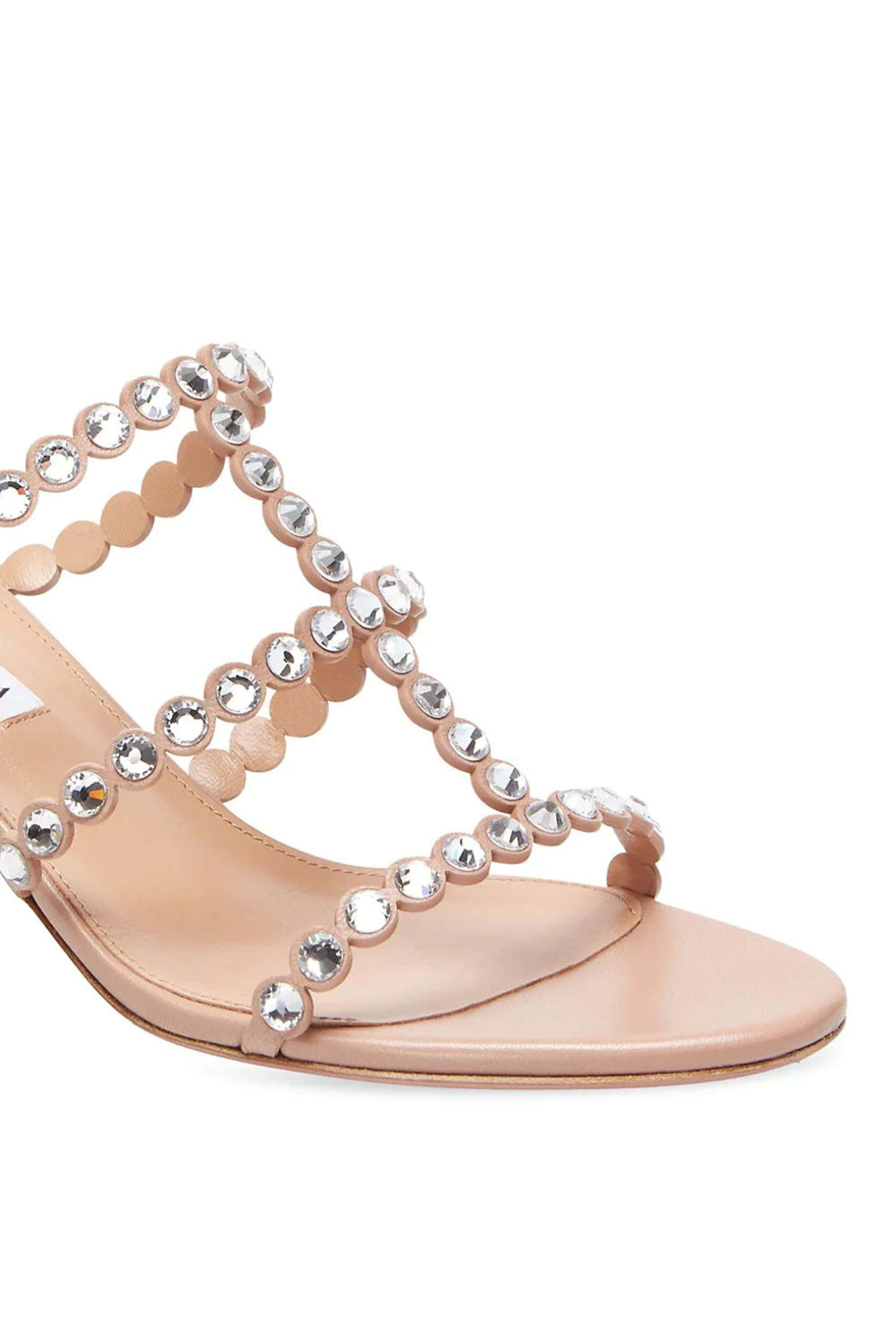 Aquazzura - Tequila Embellished Leather Mules in Powder Pink