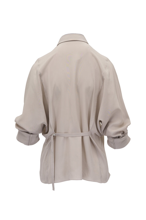Brunello Cucinelli Cool Beige Crepe De Chine Button Down Blouse - view 6