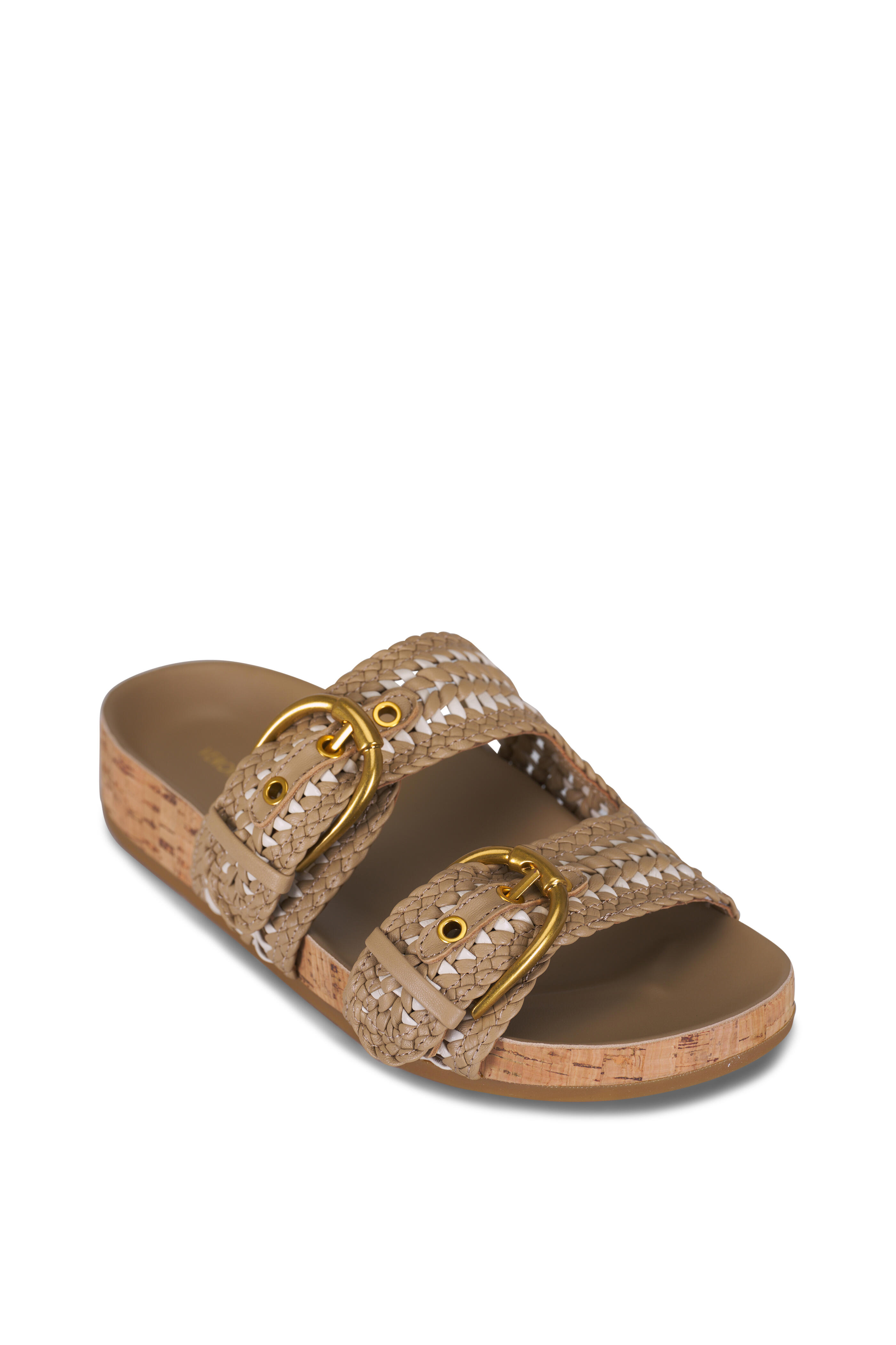Veronica Beard - Prue Sand Woven Leather Double Buckle Sandal