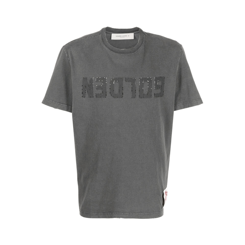 【関税&送料込】Golden Goose Distressed T-Shirt Golden Goose - Anthracite Distressed Logo Graphic T-Shirt