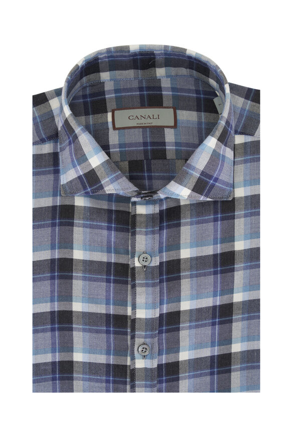 Canali Gray & Light Blue Plaid Sport Shirt