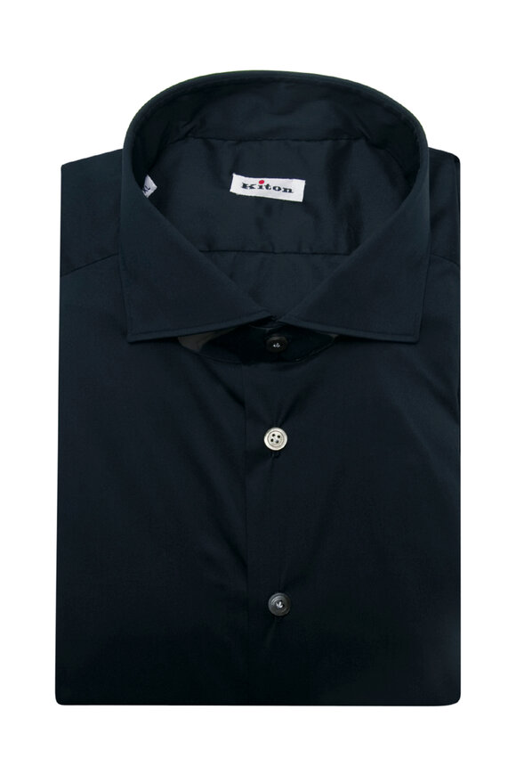 Tシャツ・カットソー Kiton FW24 SHIRT WITH DROPPED COLLAR (D58402 K04S7504) Kiton - Navy Cotton Dress Shirt | Mitchell Stores