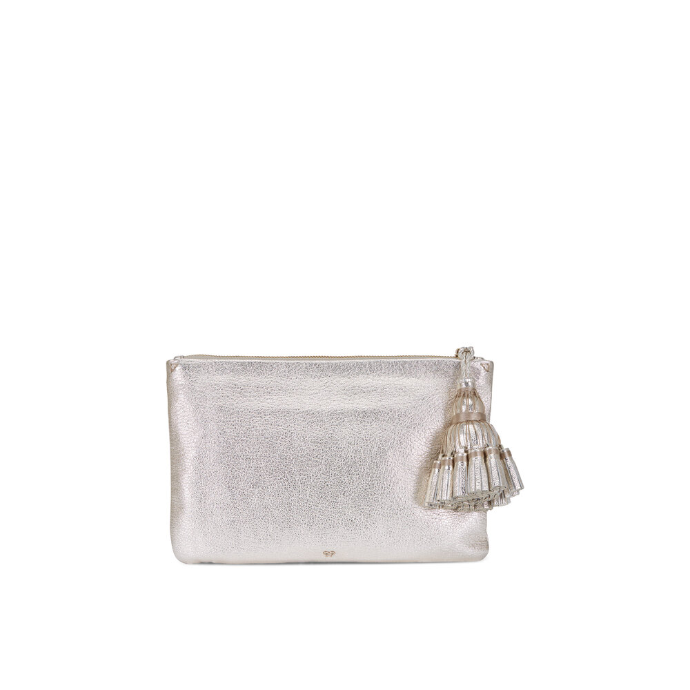 Anya Hindmarch - Georgiana Gold Metallic Leather Tassel Clutch